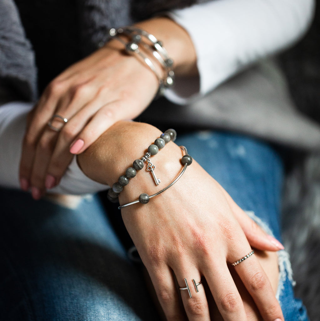 Key | Stone Beaded Charm Bracelet | Onyx