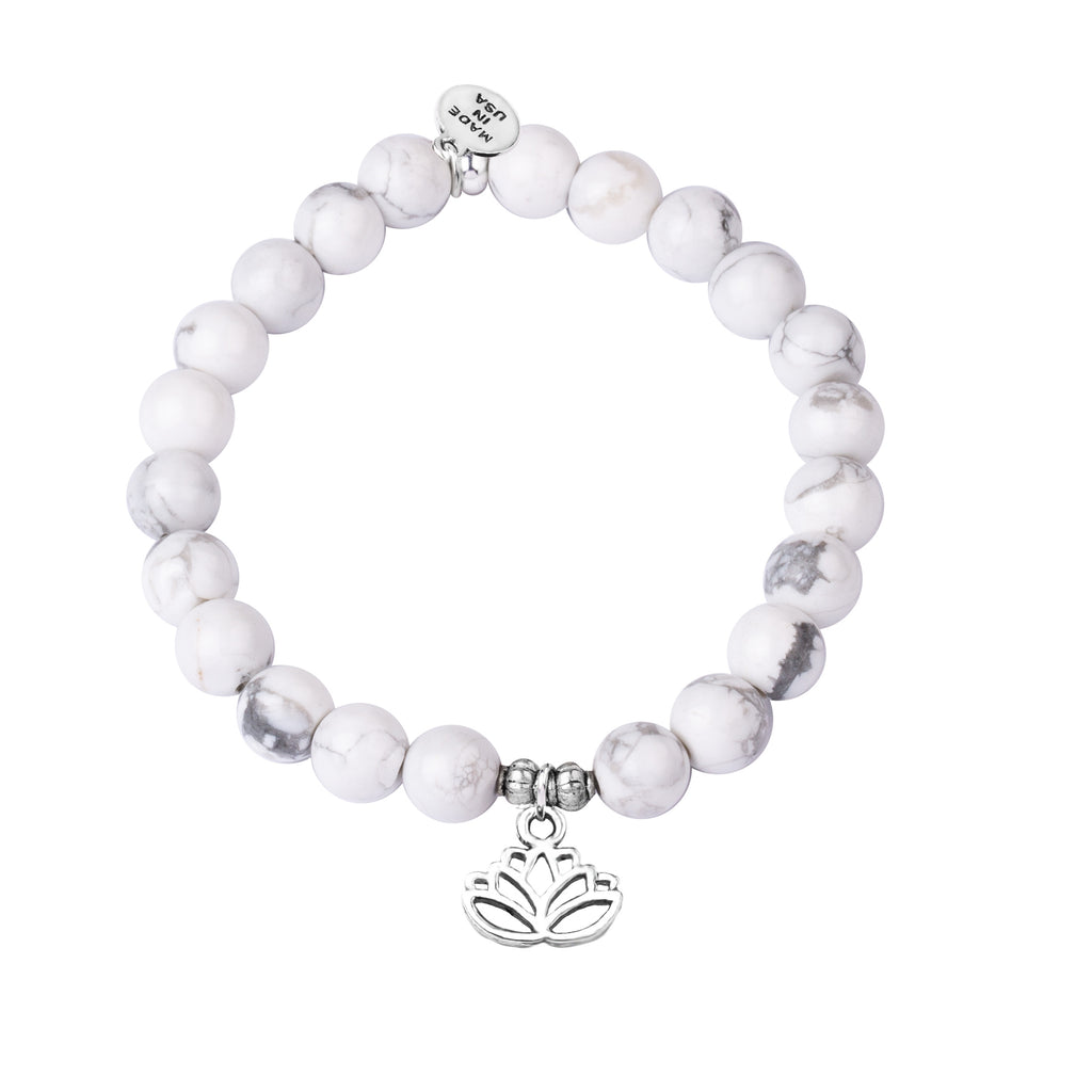 Lotus | Stone Beaded Charm Bracelet | Howlite