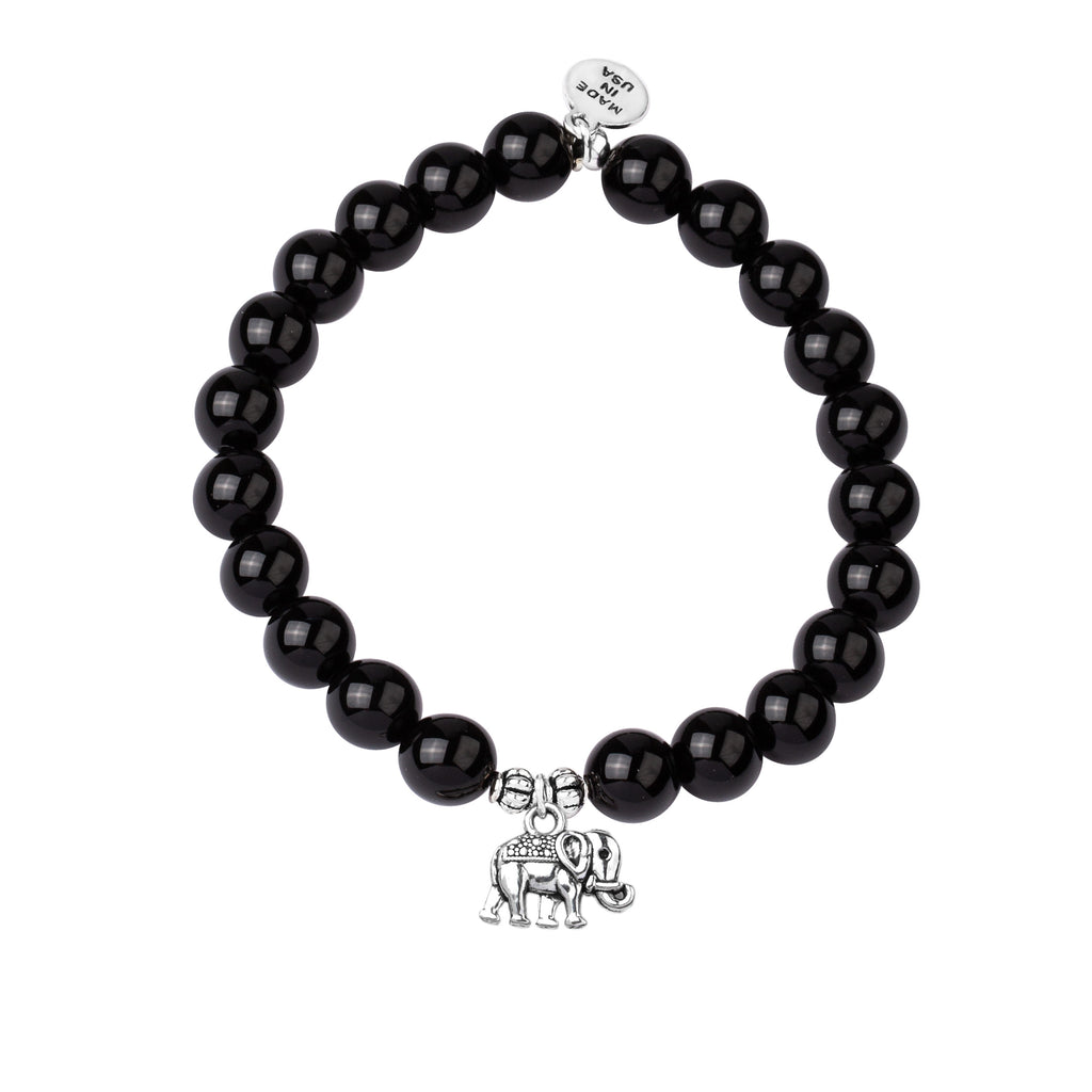 Elephant | Stone Beaded Charm Bracelet | Onyx