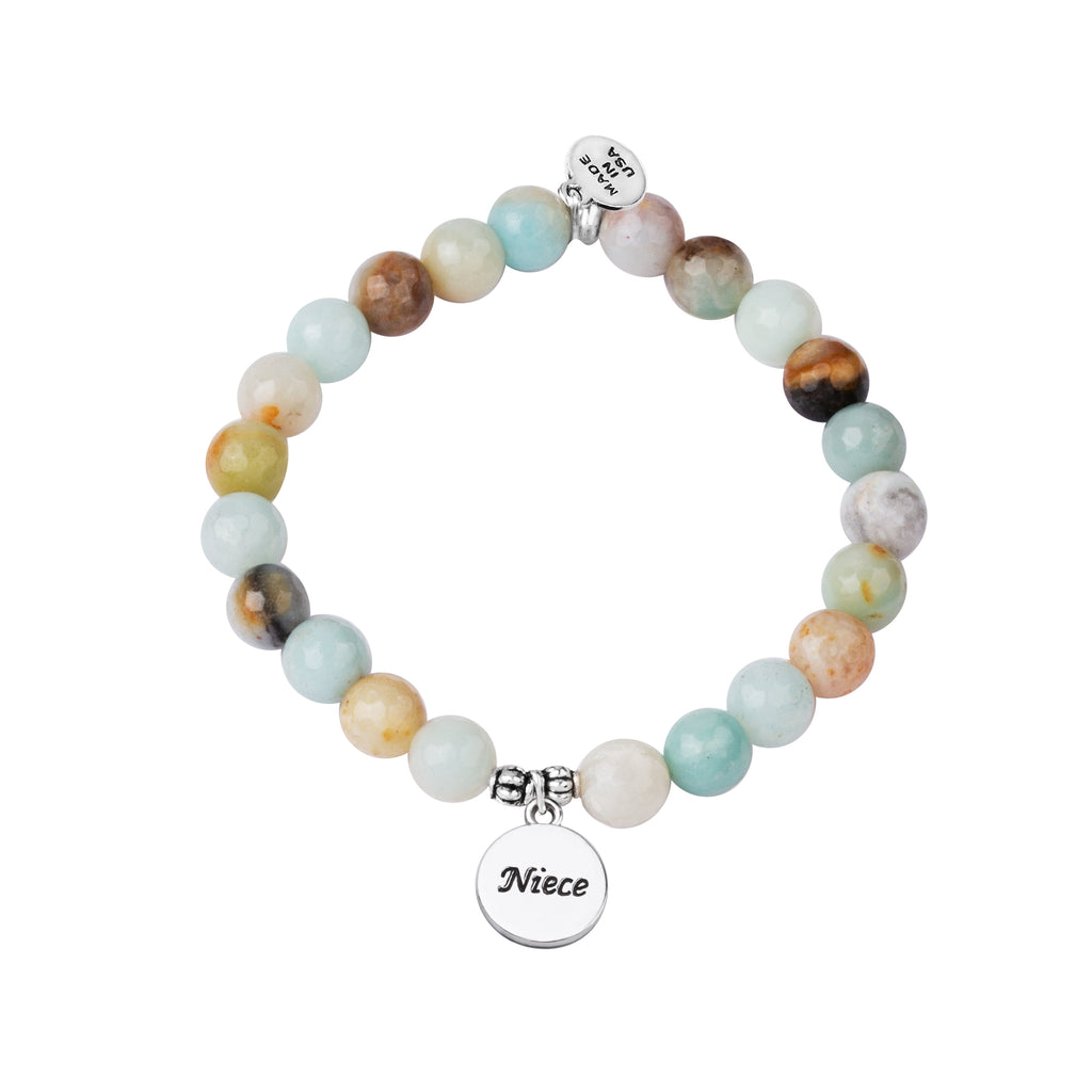 Niece | Stone Beaded Charm Bracelet | Amazonite
