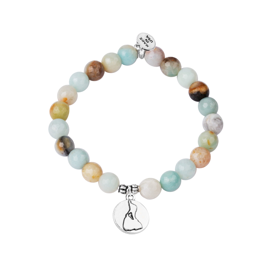 Block Island | Stone Beaded Charm Bracelet | Amazonite -Courage